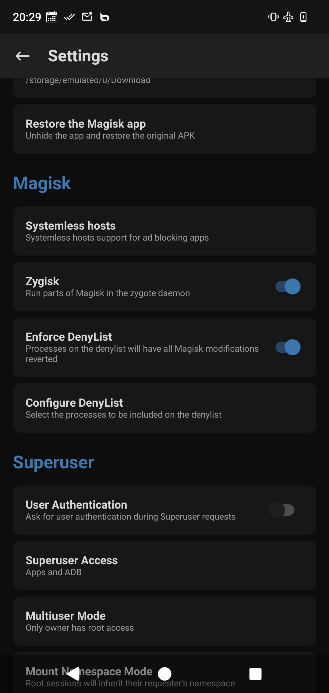 Activate Magisk DenyList